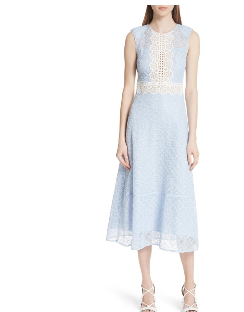 Sandro Bleu Ciel Lace Midi Dress